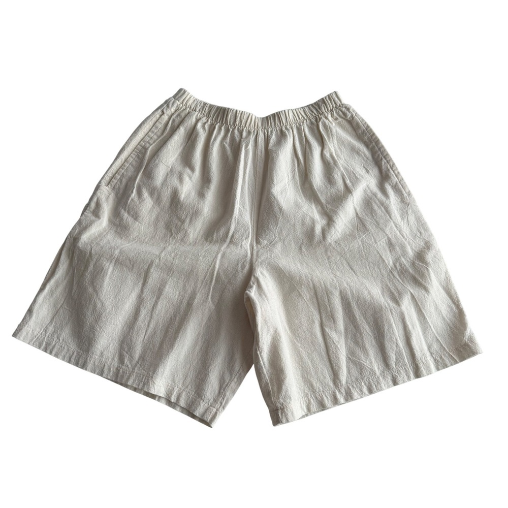 Deva Lifewear USA Made Handsewn Pure Cotton Elastic Waist Natural Cream Shorts L